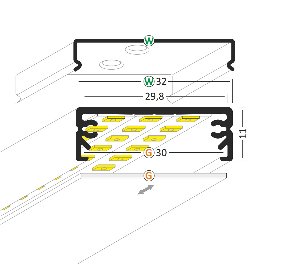 Profilo Montaggio LED WIDE-30 In Alluminio Bianco