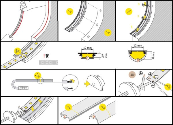 Montaggio profilo led flessibile arc12