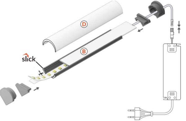 montaggio profilo led alluminio 45