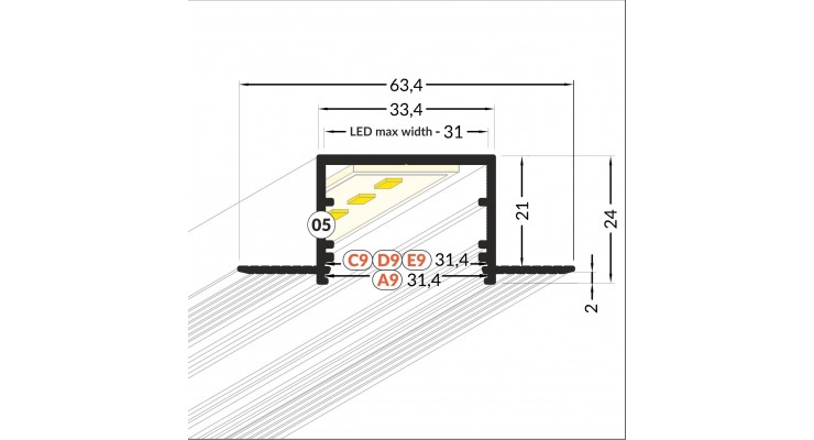 PROFILO LINEARE IN ALLUMINIO DA INCASSO PER STRIP LED KIT TAGLIO DI LUCE 2  MT