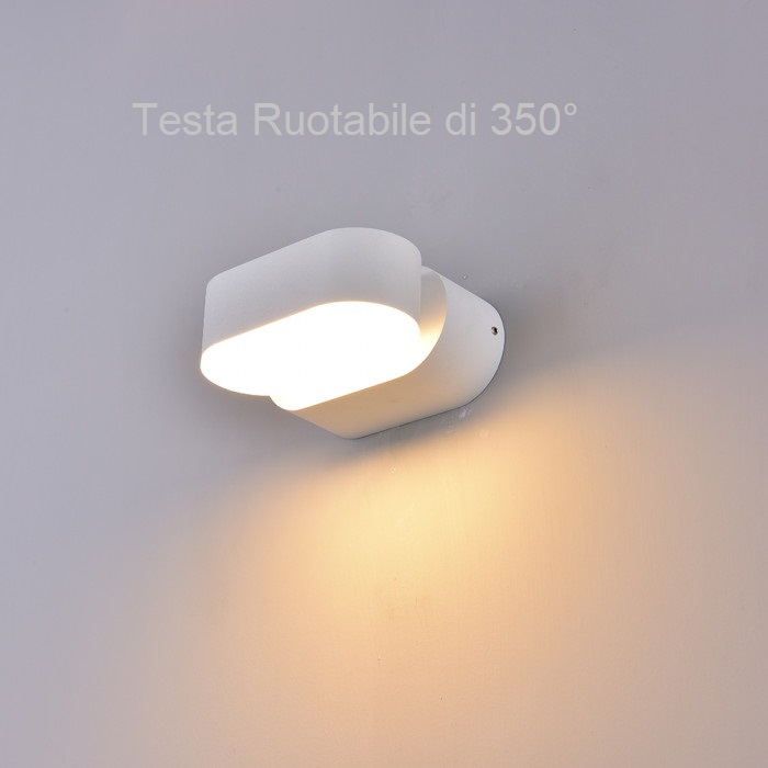 VT-816 Lampada LED da Muro Ovale 6W Colore Bianco con Testa Ruotabile