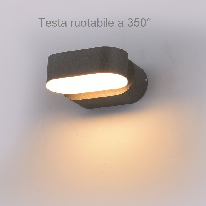 VT-816 Lampada LED da Muro Ovale 6W Colore Grigio con Testa Ruotabile