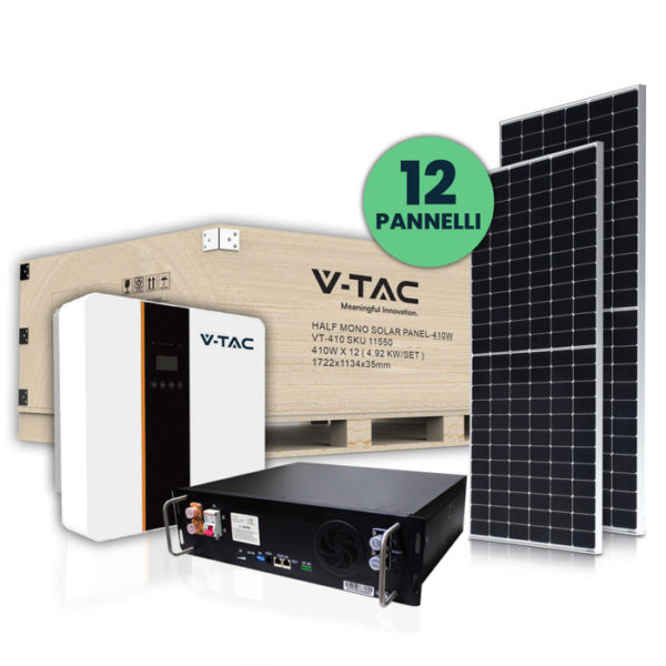 Kit fotovoltaico 5KW con 12 Pannelli (11550), 1 inverter ibrido (11508) e 1  batteria (11377) - SKU 100163